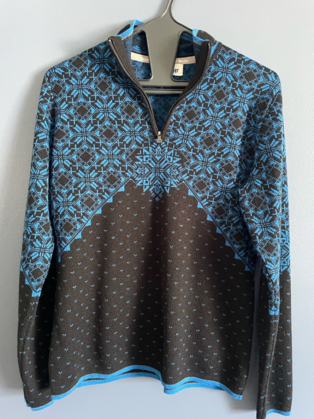 Vintage Meister Blue and Black Half-Zip Snowflake Sweater